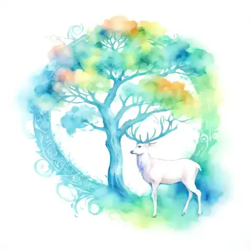 Tree Of Life With White Stag Standing