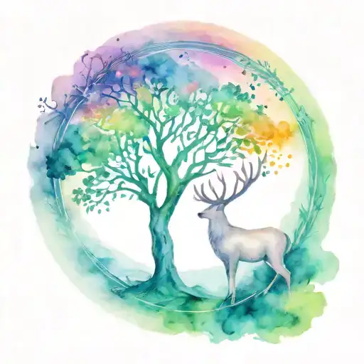Tree Of Life With White Stag Standing