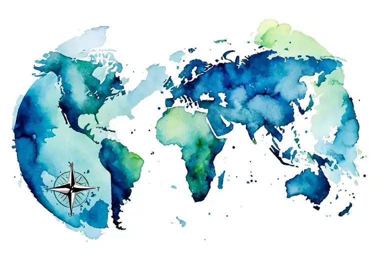 World Map Compass Plane