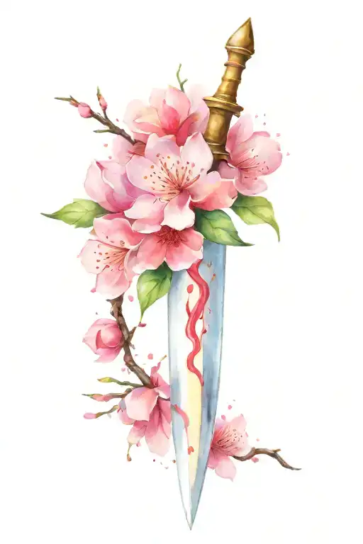 Thin Elegant Dagger With Cherry Blossom Wrapped Around It