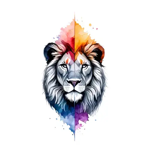 Lion Head Half Realistic Other Side Geometric