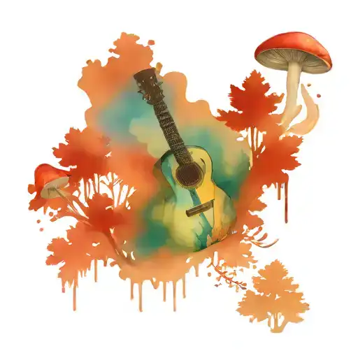 Guitar Mushroom Forest Scene