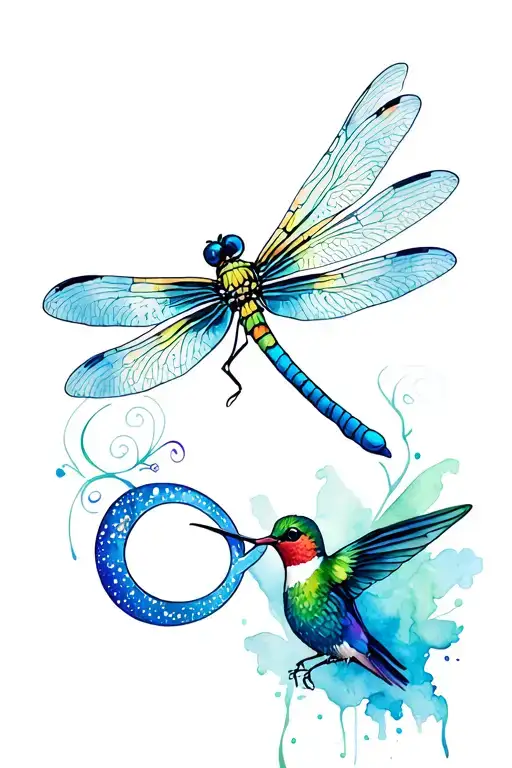 Dragonfly With Hummingbird And Infinity Symbol