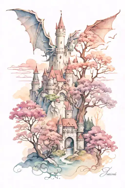 Landscape With Dragon And Castle Trees