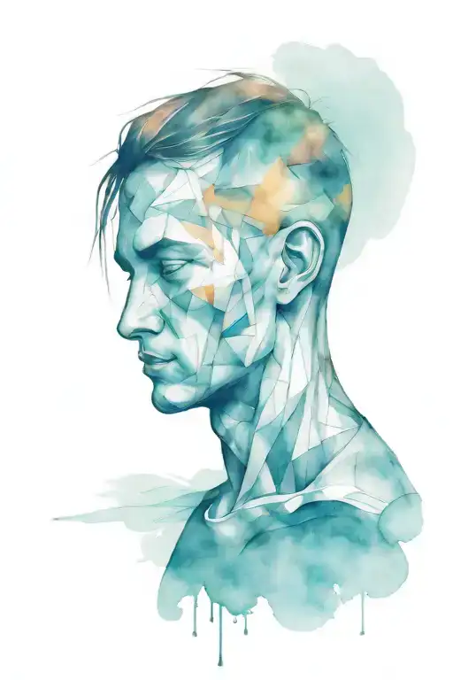 Depressed Man Head Sad Abstract Tattoo Design