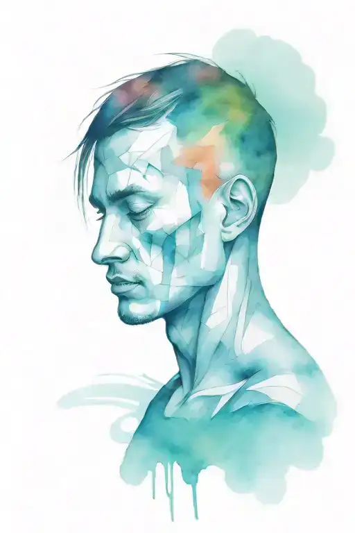 Depressed Man Head Looking Down Sad Abstract Tattoo Design
