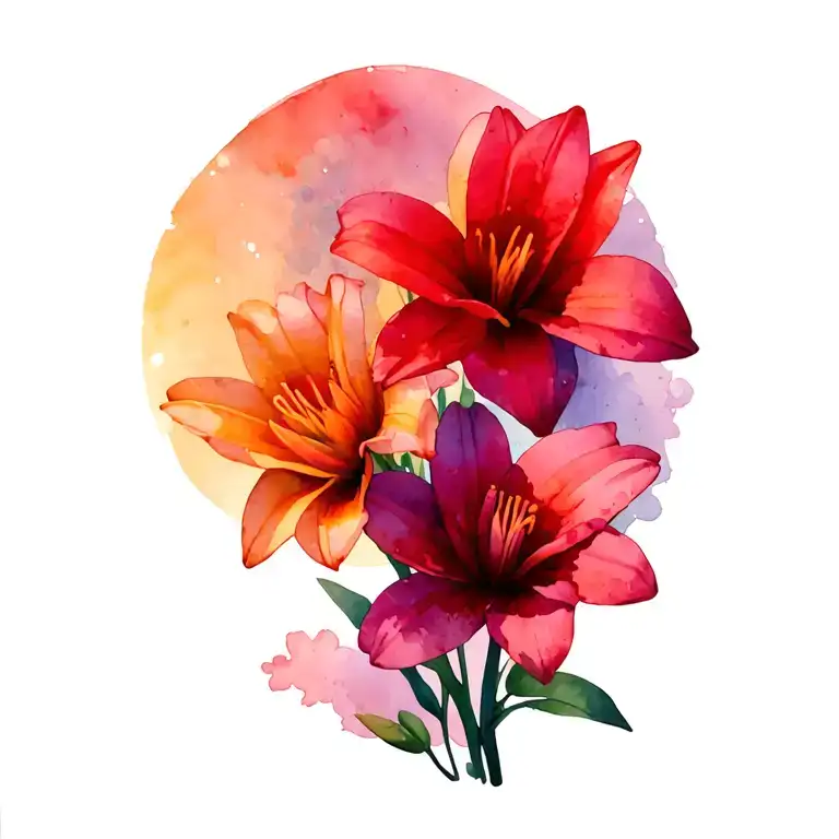 Two Girl Water Lillys Blossoming With Boy Aster Flowers Around It