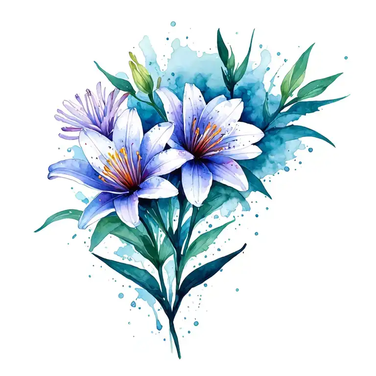 Twowater Lillys Blossoming With Aster Flowers Around It