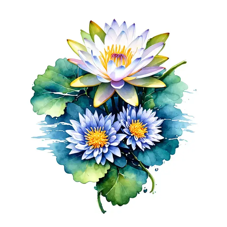 Water Lily And Aster Flowers Intertwined