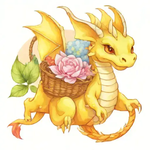 Cute Dragon Flying While Holing A Basket Full Of September Flower
