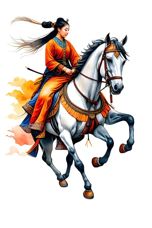 Mongol Woman On Horse