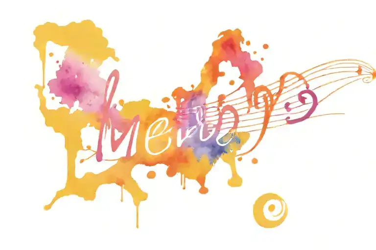 A Colorful Tattoo Design Of The Word 'Me' With Music Note And A World Map