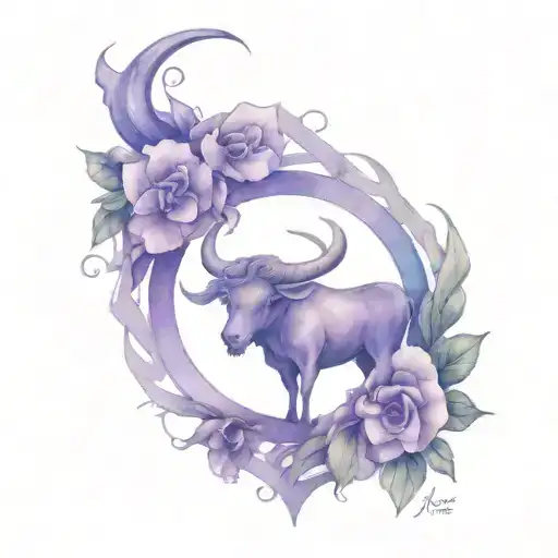 Purple Heart With Taurus Zodiac Symbol
