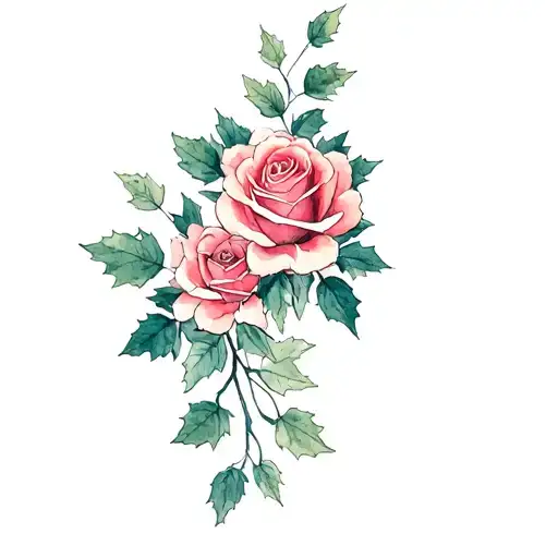 Roses Flower With Maple Leaf Vine Intertwining Branches
