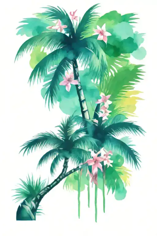 Palm Trees Tropical Flowers Cancer Ribbon Wrapped
