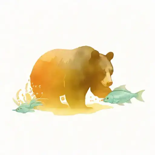 Black Bear Swimming With A Blue Fish