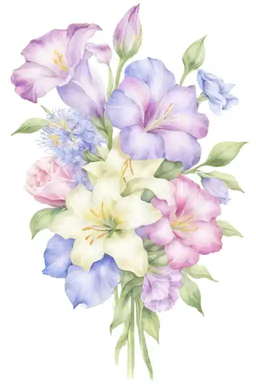 Violet Iris Primrose Rose Honeysuckle Aster Morning Glory Bouquet