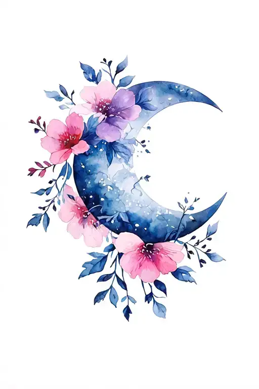 Crescent Moon With Flowers