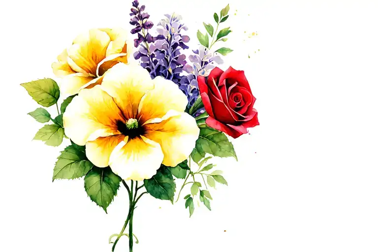 Yellow Begonias Purple White Double Petunias Red Rose Lilacs