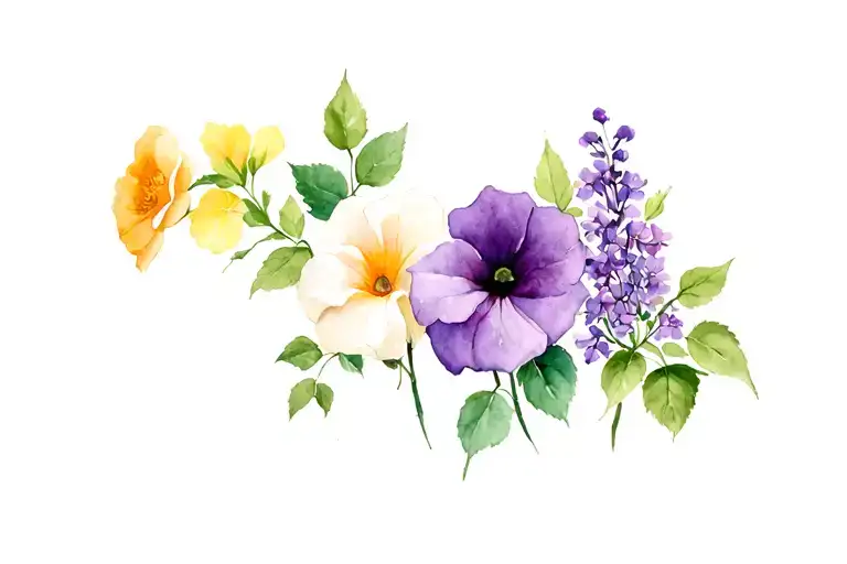 Yellow Begonias Purple And White Double Petunias Red Rose Lilacs