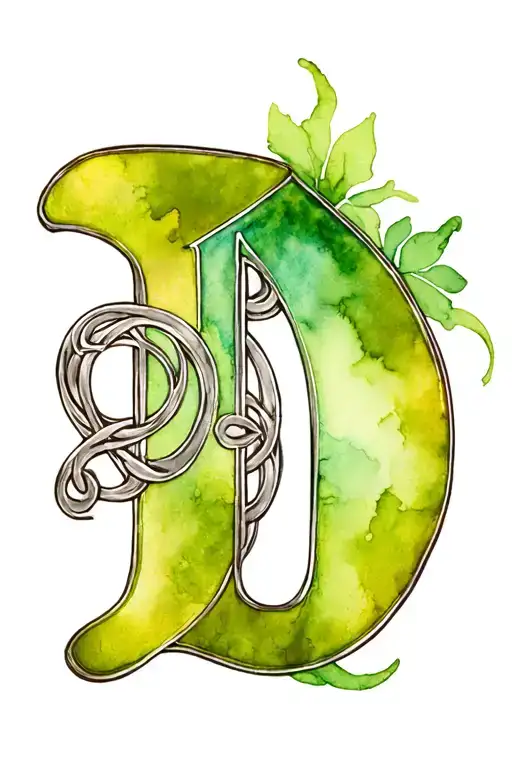 Celtic Cloisonne Style Capital Letter D In Silver And Green