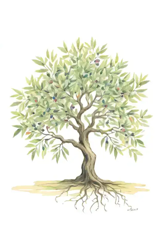 Asymmetrical Olive Tree With Roots