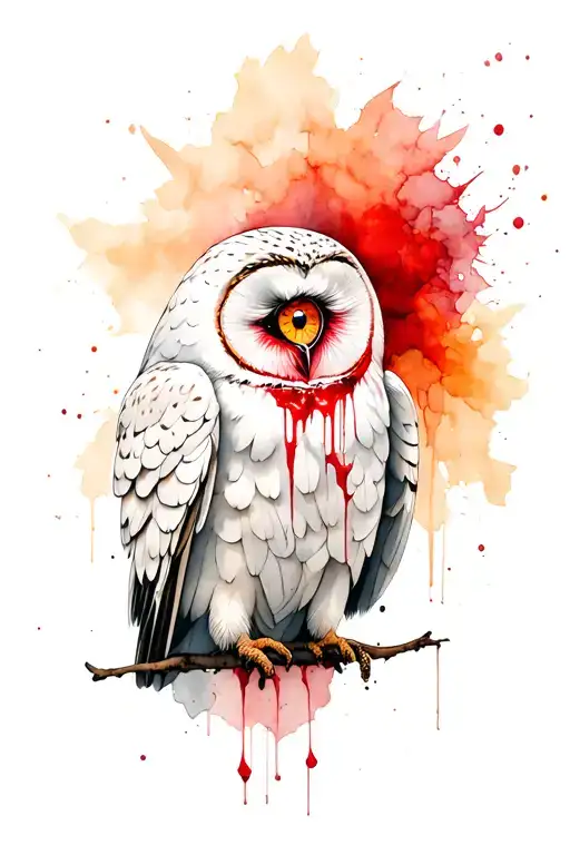 White Owl Crying Blood Out Of One Eye And Tattered Wings