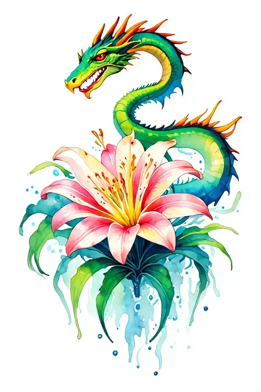 Spider Lily Flower With Water Dragon