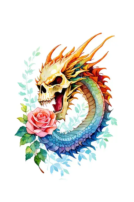 Dragon And Skull And Roses
