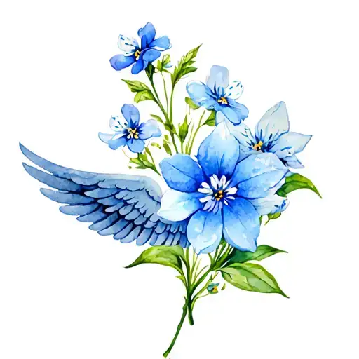 Blue Forget Me Not Flower With Angel Wing