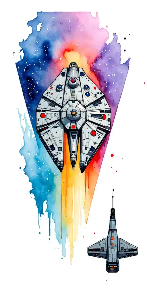 Millennium Falcon From Star Wars And The Uss Enterprise From Star Track In Space