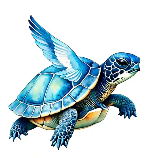 Turtle With A Bluebird Tattoo Design