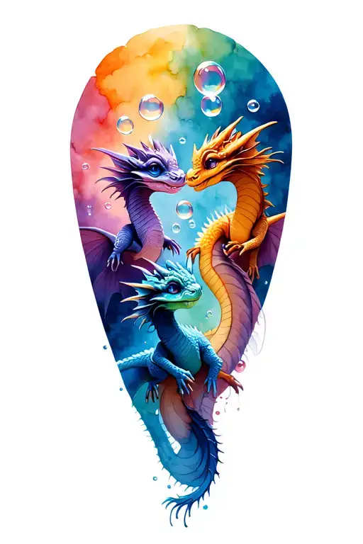 Five Baby Dragons With Bubbles