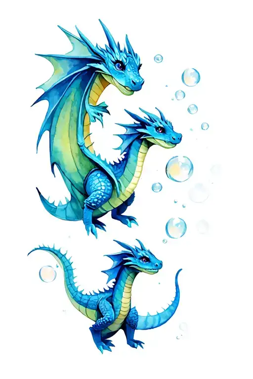 Five Baby Dragons With Bubbles