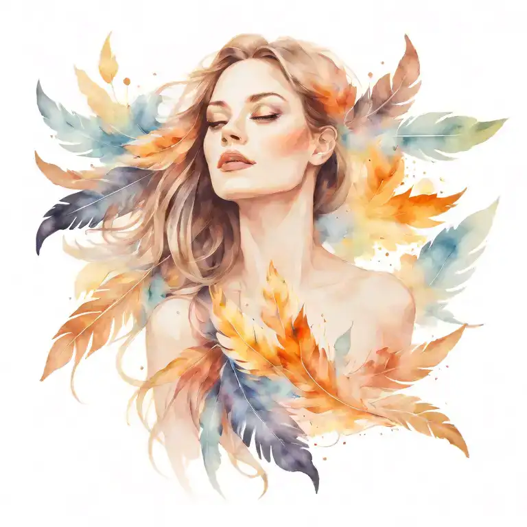 Woman Face And Feathers Transforming