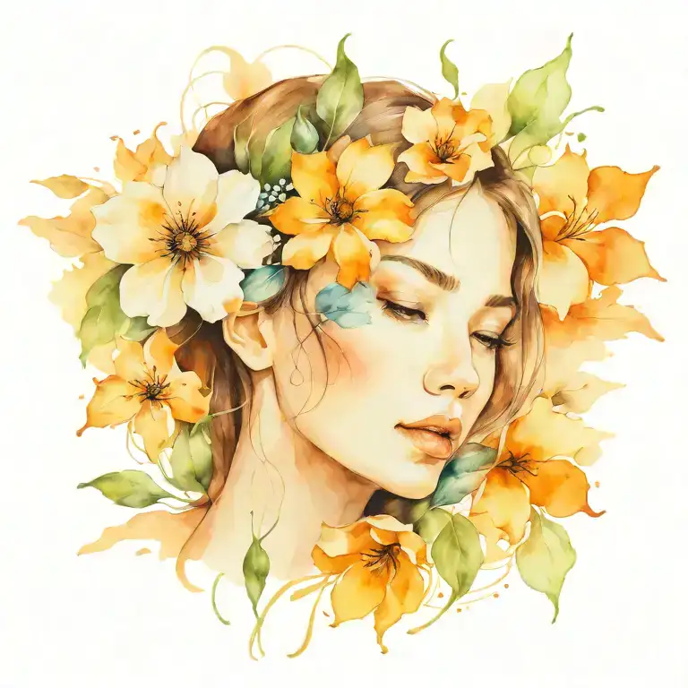 Woman Face And Flower