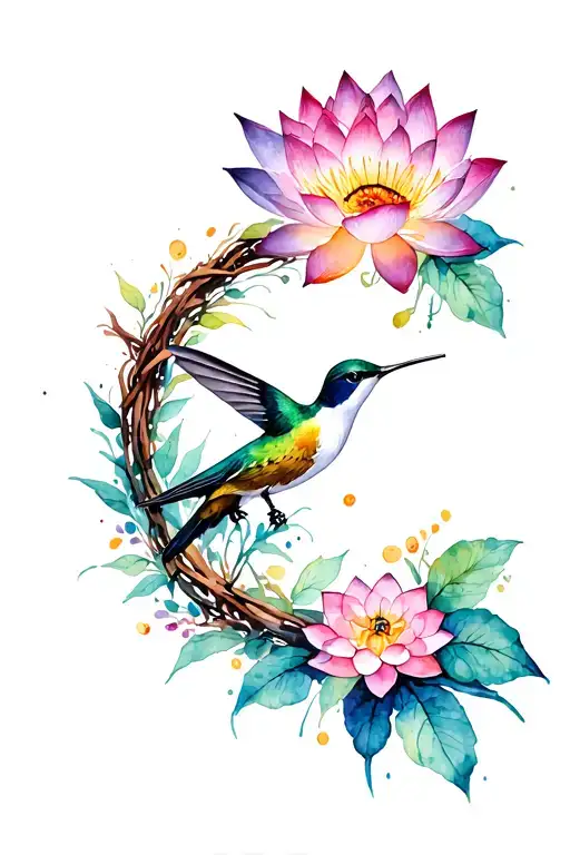 Lotus Wreath With Hummingbird Nest In The Middle