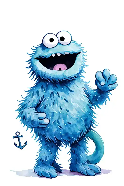 Cookie Monster With An Anchor Hanging Tail Becomes