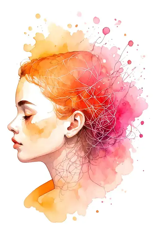 Side Profile Female Face With Yarn Exploding From It