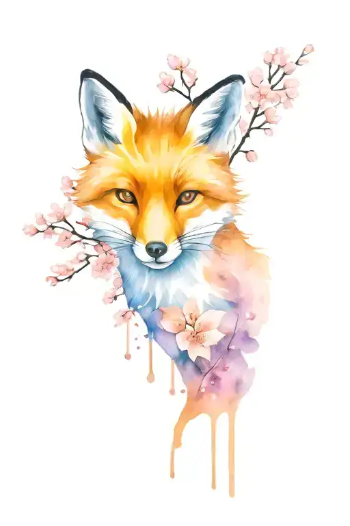 Fox Under A Cherry Blossom Tree