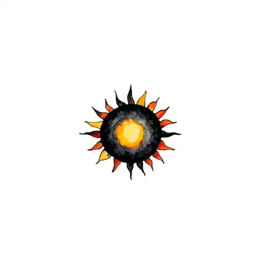 Black Sun Symbol With Yellow And Orange Waterclour