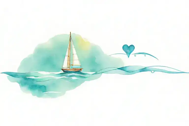 Sailboat On The Water With The Sail In A Shape Of A Heart