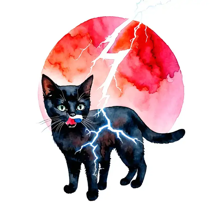 Black Cat With Lightning Bold In His Mouth