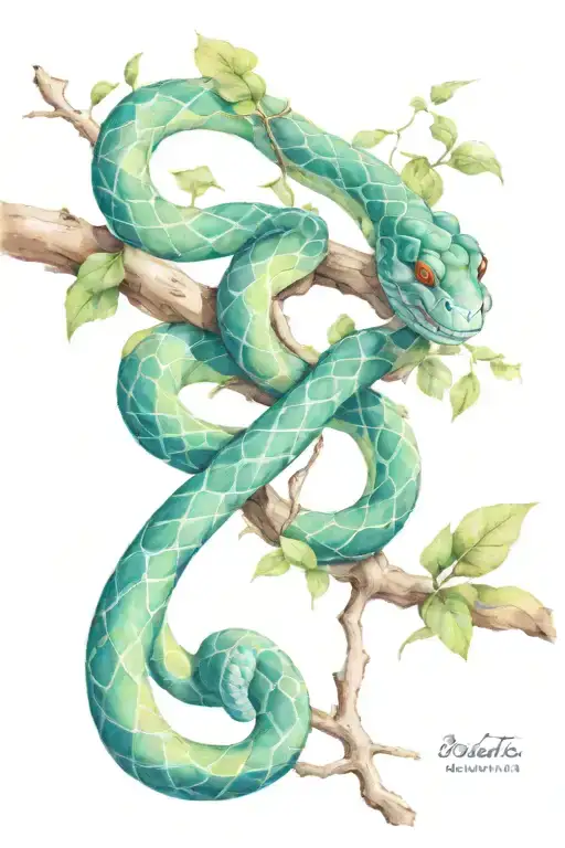 Realist Snake In New Age Tree Branche