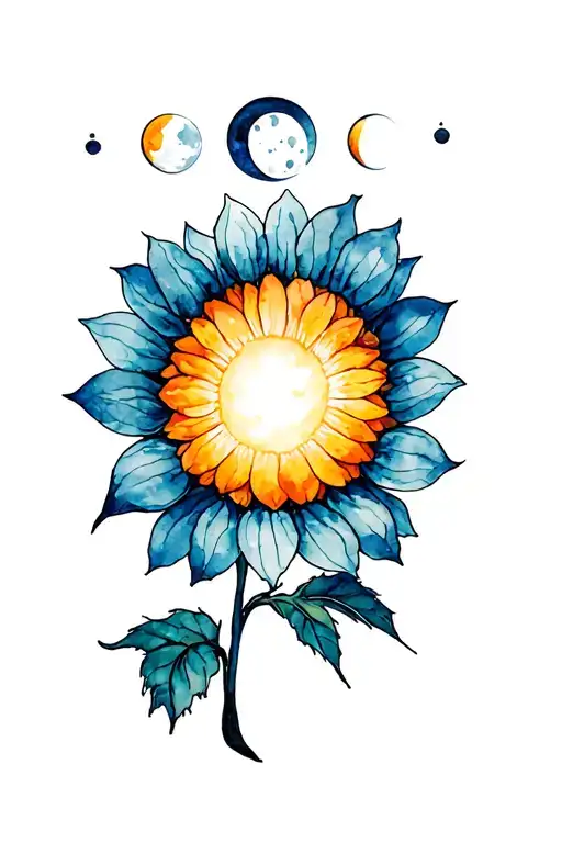 Sunflower Tattoo With A Sun And Moon Phases
