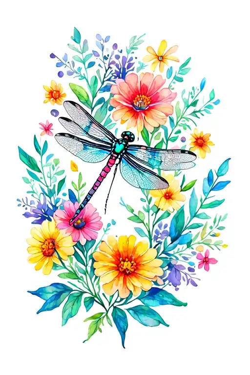 Dragonfly And Wild Flowers