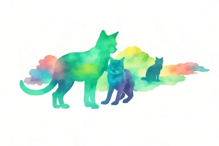 Cat And Dog Looking At Aurora Borealis In The Background