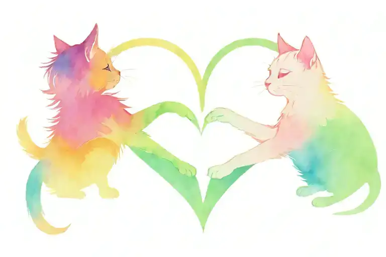 Cat And Dog Looking At Aurora Australis With Tails Joined To Make A Heart Shape