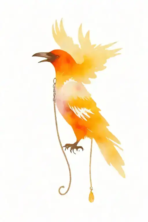 Fire Angel Holding A Raven On A Leash