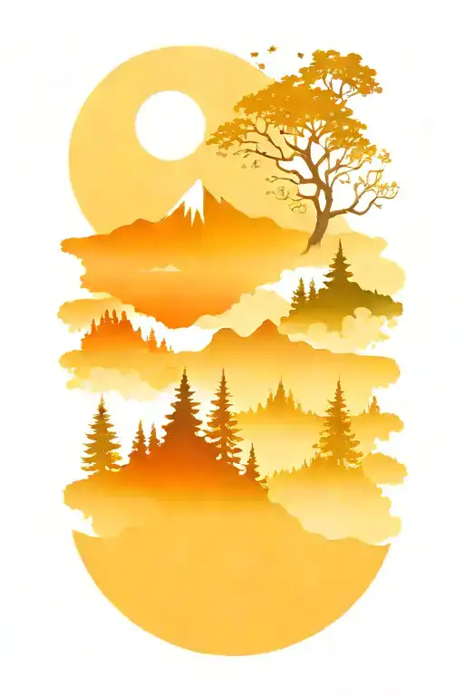 Mountains Trees Colors Sunset